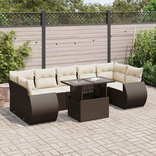 Set Divani da Giardino 8 pz con Cuscini Marrone in Polyrattan 3326604