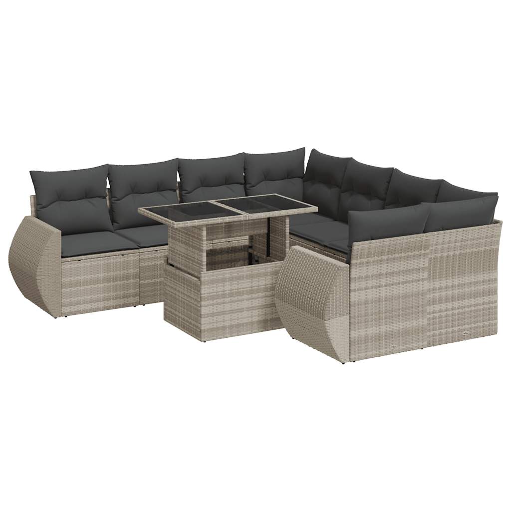 Set Divano da Giardino 9pz con Cuscini Grigio Chiaro Polyrattan 3326613