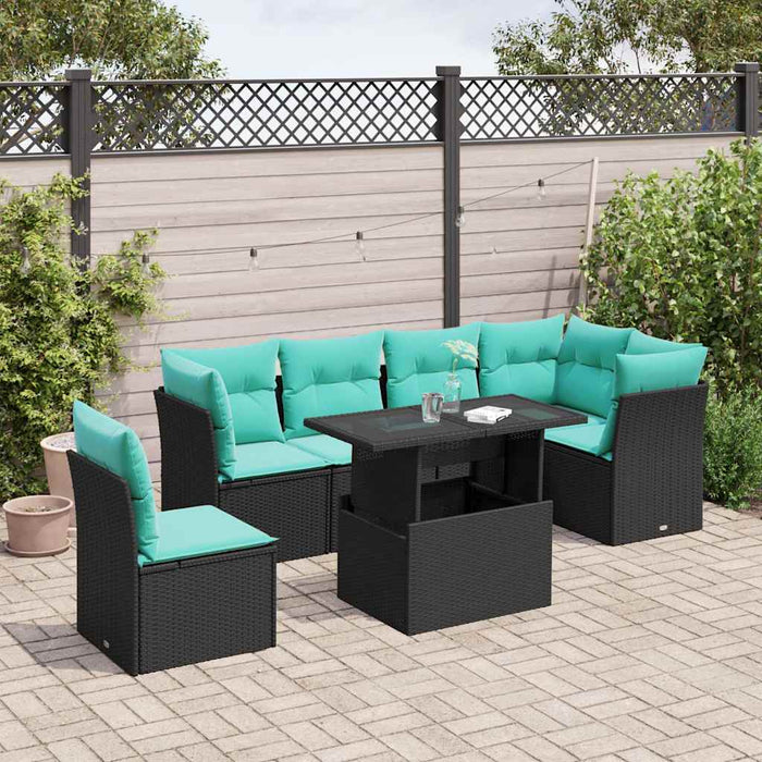 Set Divano da Giardino 6 pz con Cuscini Nero in Polyrattan 3326617