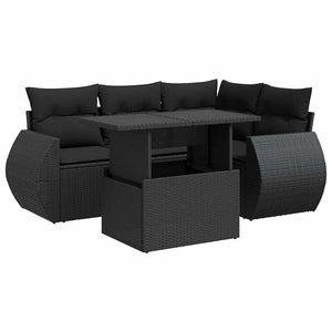 Set Divani da Giardino 5 pz con Cuscini in Polyrattan Nero 3326626