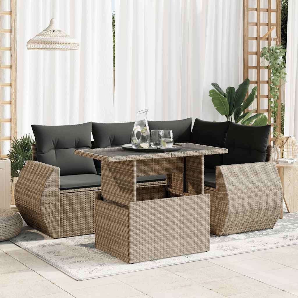 Set Divano da Giardino 5 pz con Cuscini Grigio in Polyrattan 3326631