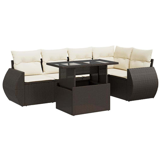 Set Divano da Giardino 6 pz con Cuscini Marrone in Polyrattan 3326644