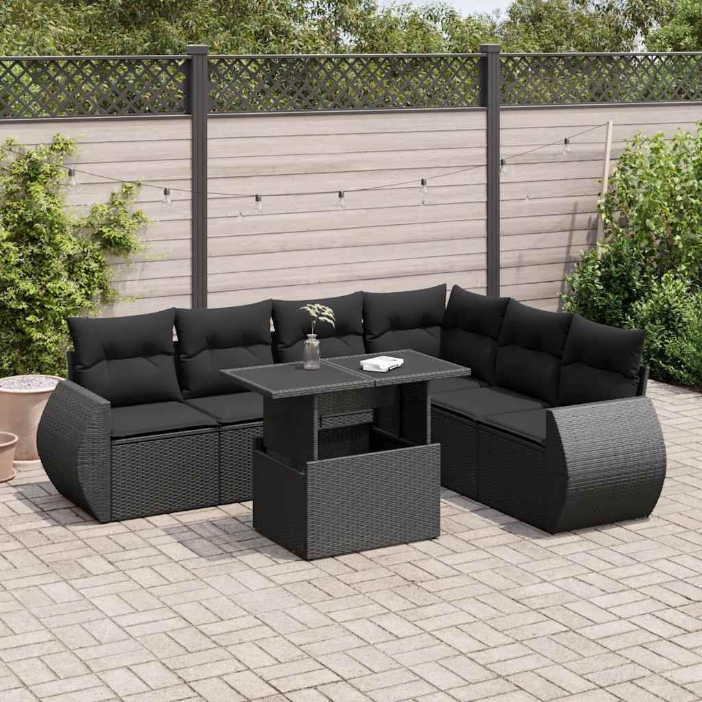 Set Divani da Giardino con Cuscini 7pz Nero Polyrattan 3326646