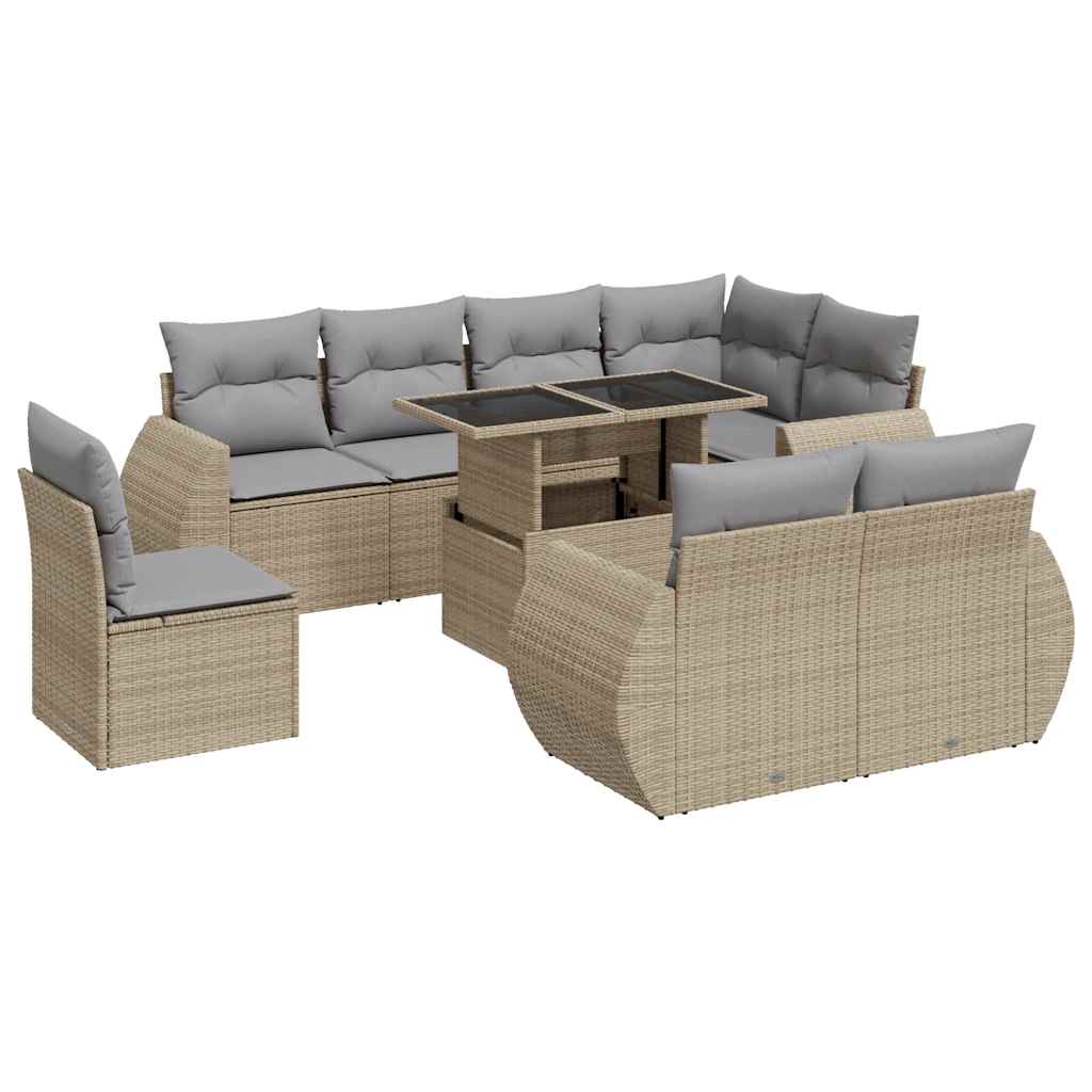 Set Divano da Giardino 9 pz con Cuscini Beige in Polyrattan 3326660