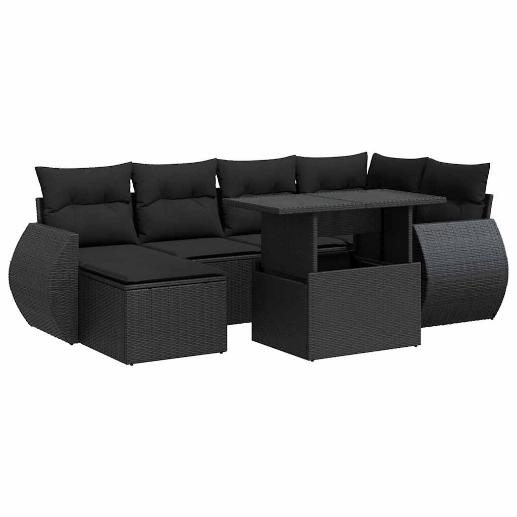 Set Divani da Giardino con Cuscini 7pz Nero Polyrattan 3326666