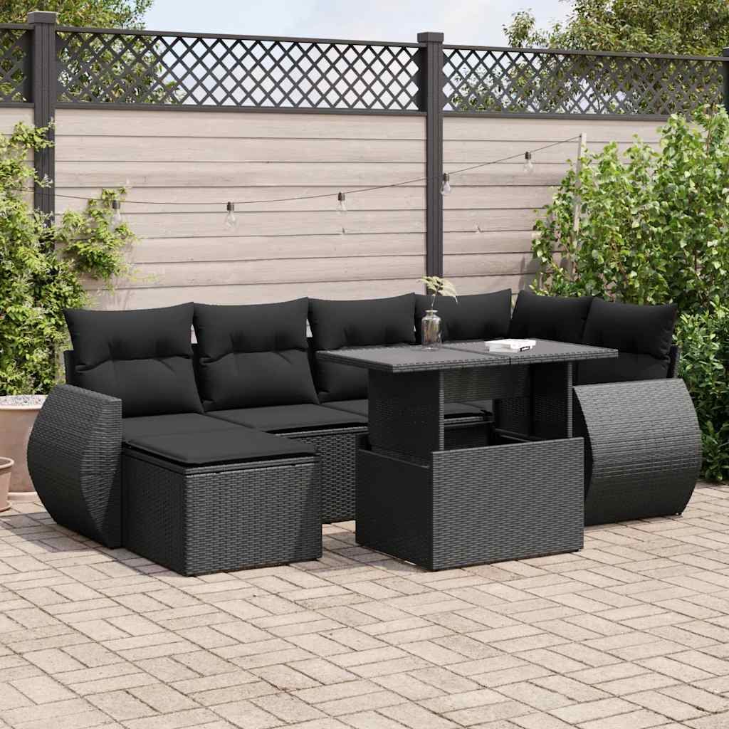 Set Divani da Giardino con Cuscini 7pz Nero Polyrattan 3326666