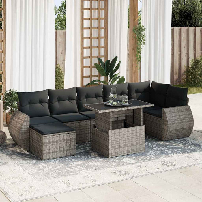 Set Divano da Giardino 8 pz con Cuscini Grigio in Polyrattan 3326681