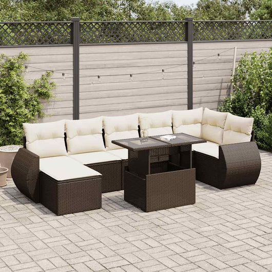 Set Divani da Giardino 8 pz con Cuscini Marrone in Polyrattan 3326684