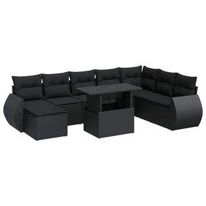 Set Divani da Giardino 9 pz con Cuscini Nero in Polyrattan 3326686