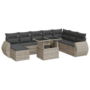 Set Divano da Giardino 9pz con Cuscini Grigio Chiaro Polyrattan 3326693