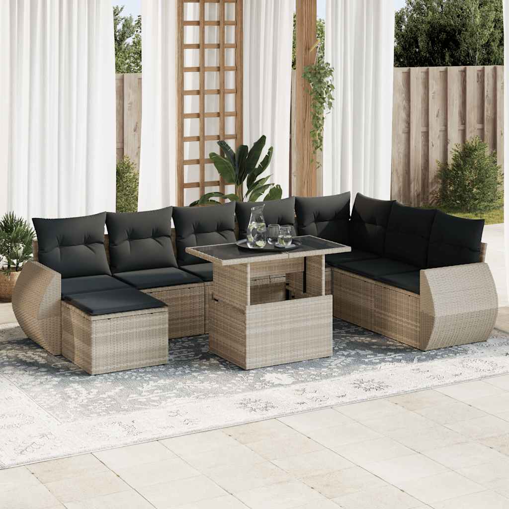 Set Divano da Giardino 9pz con Cuscini Grigio Chiaro Polyrattan 3326693