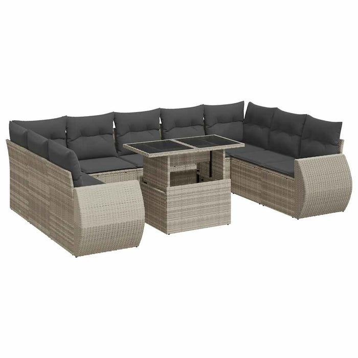 Set Divano Giardino 10 pz con Cuscini Grigio Chiaro Polyrattan 3326703