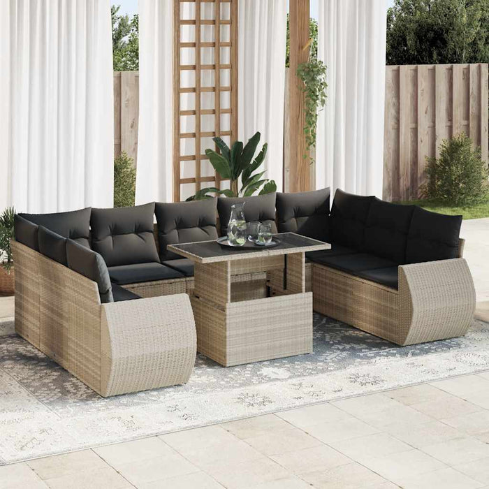 Set Divano Giardino 10 pz con Cuscini Grigio Chiaro Polyrattan 3326703