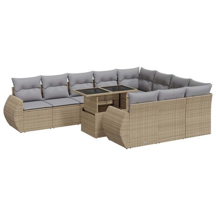 Set Divani da Giardino 11 pz con Cuscini Beige in Polyrattan 3326710