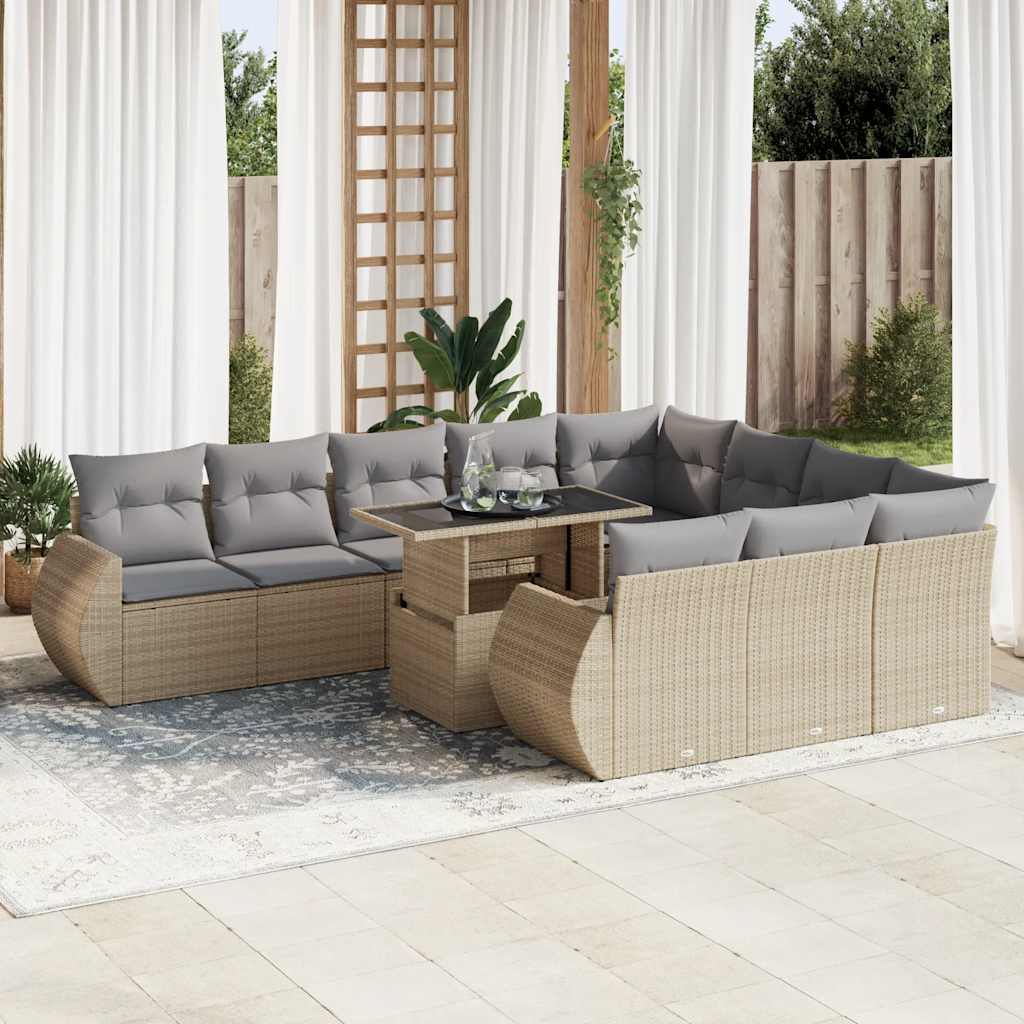 Set Divani da Giardino 11 pz con Cuscini Beige in Polyrattan 3326710