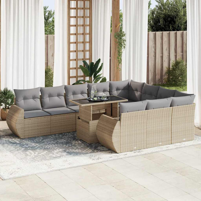 Set Divani da Giardino 11 pz con Cuscini Beige in Polyrattan 3326710