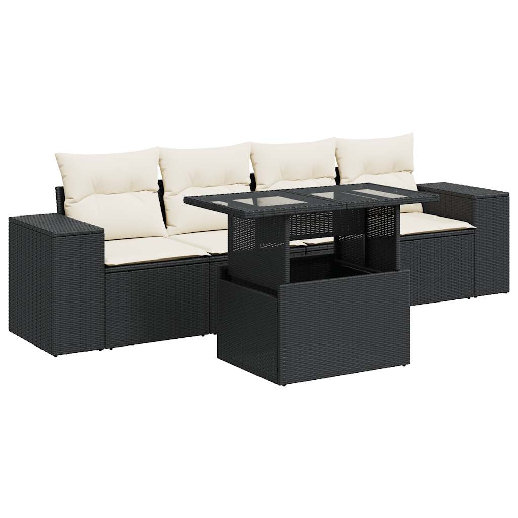 Set Divani da Giardino 5 pz con Cuscini in Polyrattan Nero 3326717