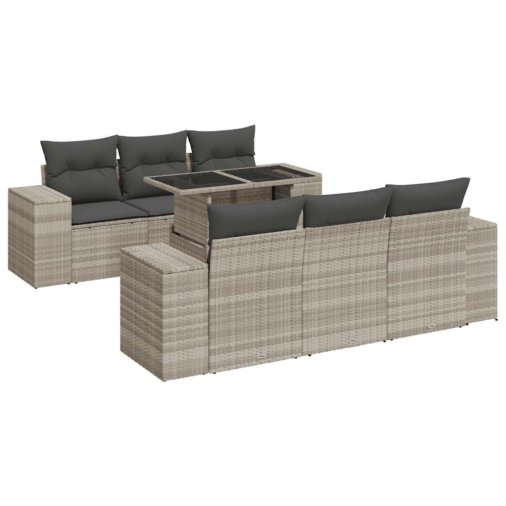 Set Divani da Giardino 7pz con Cuscini Grigio Chiaro Polyrattan 3326743