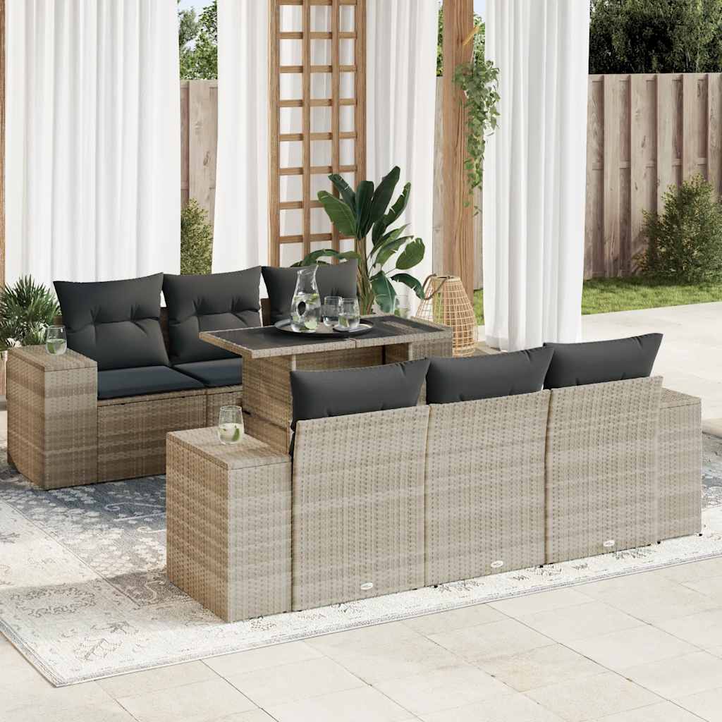 Set Divani da Giardino 7pz con Cuscini Grigio Chiaro Polyrattan 3326743