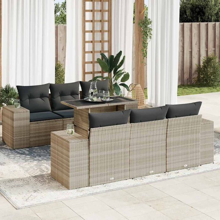 Set Divani da Giardino 7pz con Cuscini Grigio Chiaro Polyrattan 3326743