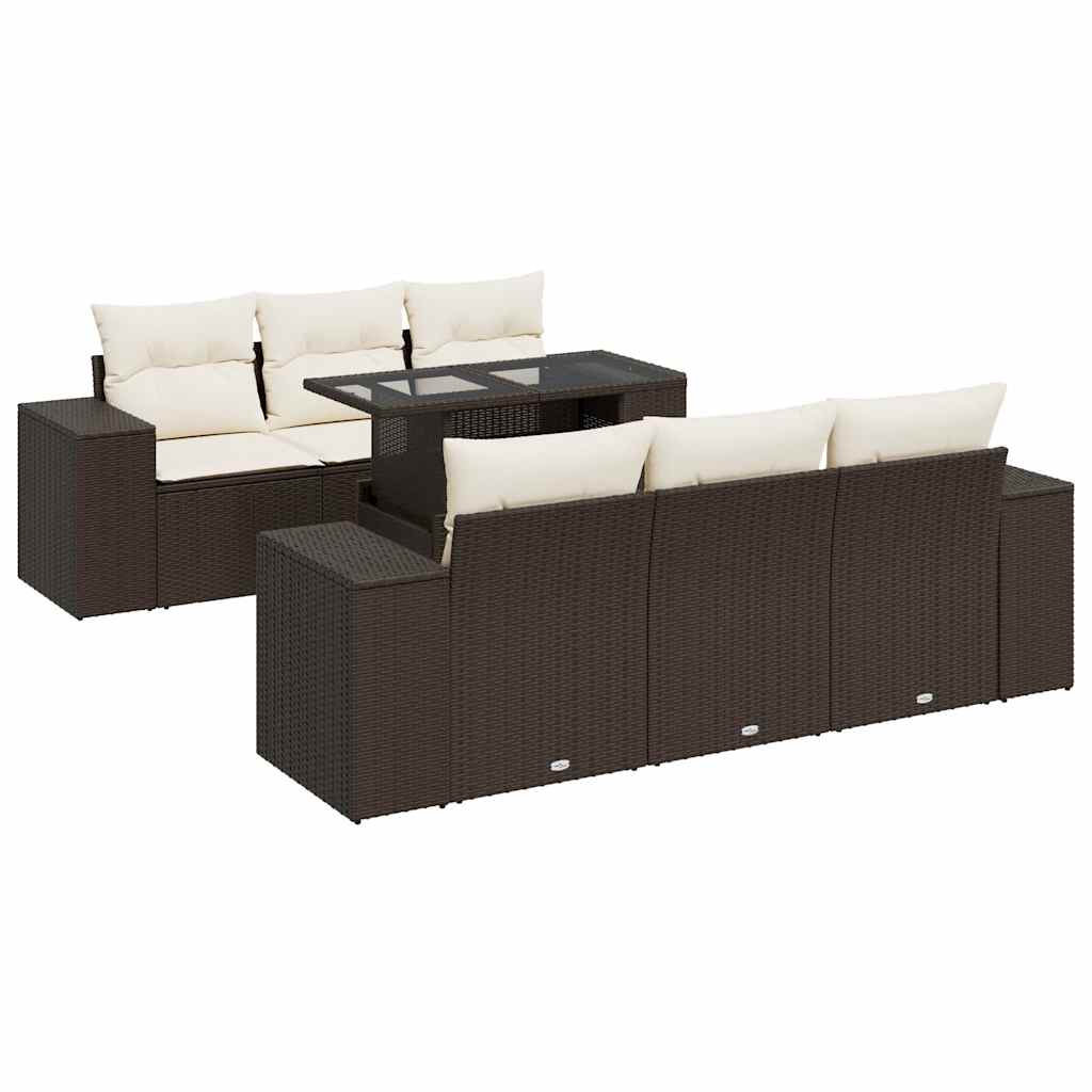 Set Divani da Giardino 7 pz con Cuscini Marrone in Polyrattan 3326744