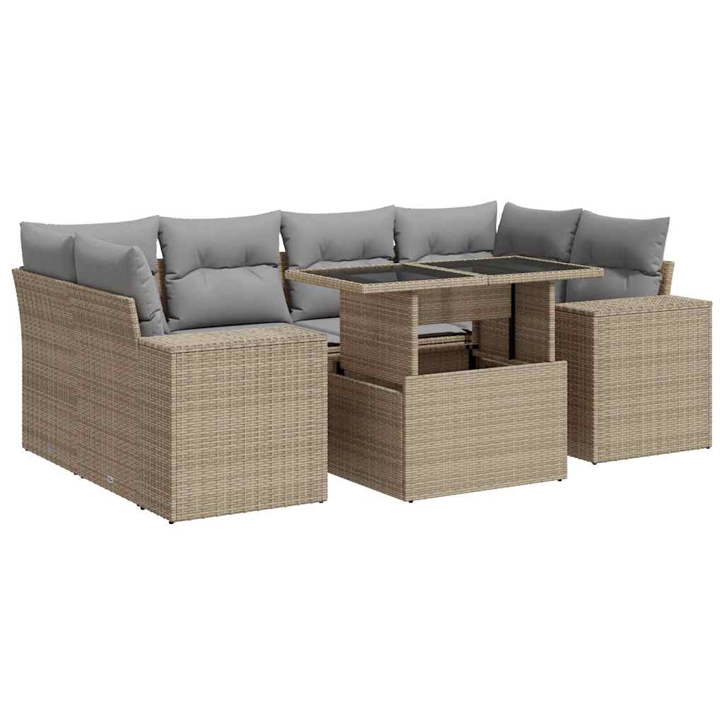 Set Divani da Giardino 7 pz con Cuscini Beige in Polyrattan 3326750