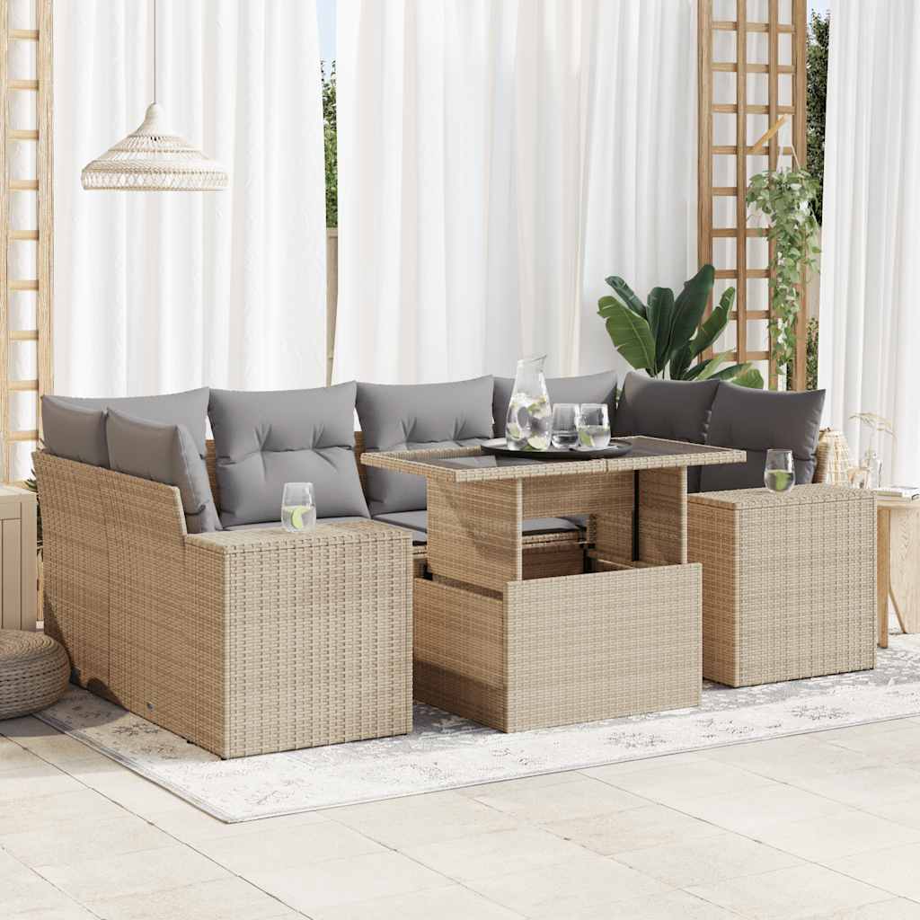 Set Divani da Giardino 7 pz con Cuscini Beige in Polyrattan 3326750