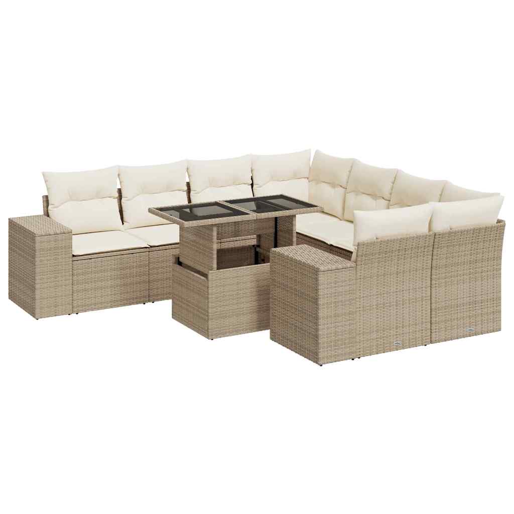 Set Divano da Giardino 9 pz con Cuscini Beige in Polyrattan 3326769