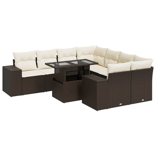 Set Divani da Giardino 9pz con Cuscini Marrone in Polyrattan 3326774