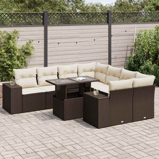 Set Divani da Giardino 9pz con Cuscini Marrone in Polyrattan 3326774