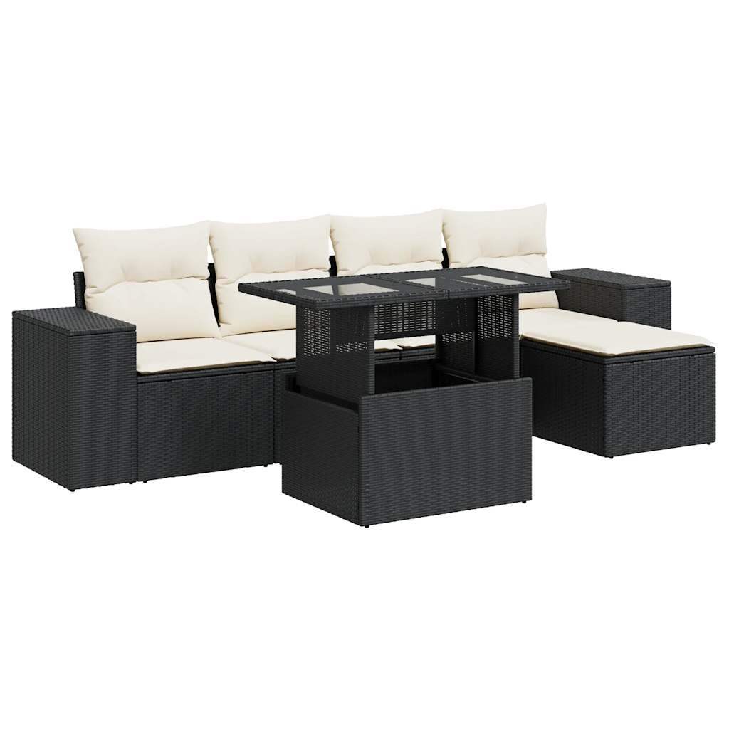 Set Divano da Giardino 6 pz con Cuscini Nero in Polyrattan 3326777