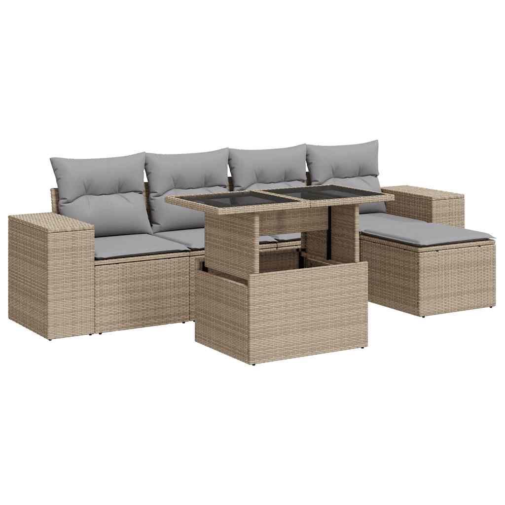 Set Divano da Giardino 6 pz con Cuscini Beige in Polyrattan 3326780