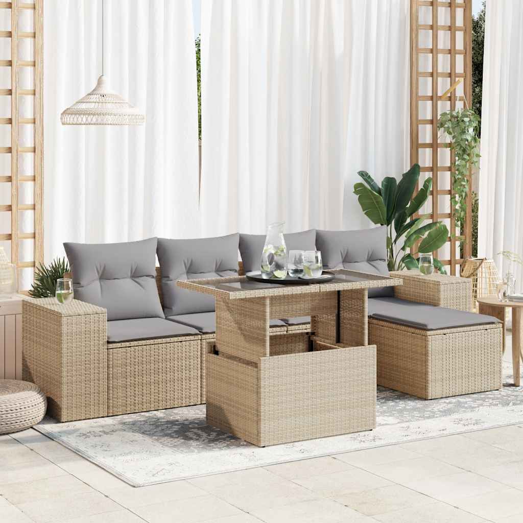 Set Divano da Giardino 6 pz con Cuscini Beige in Polyrattan 3326780