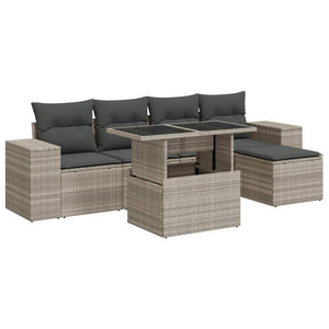 Set Divano da Giardino 6pz con Cuscini Grigio Chiaro Polyrattan 3326783