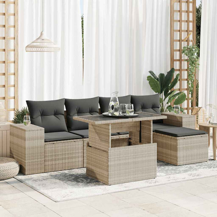 Set Divano da Giardino 6pz con Cuscini Grigio Chiaro Polyrattan 3326783