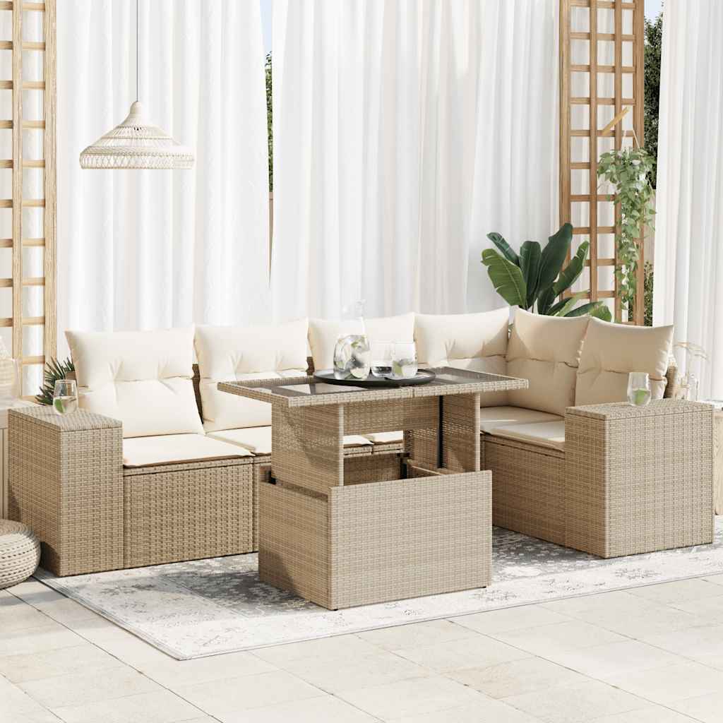 Set Divano da Giardino 6 pz con Cuscini Beige in Polyrattan 3326799