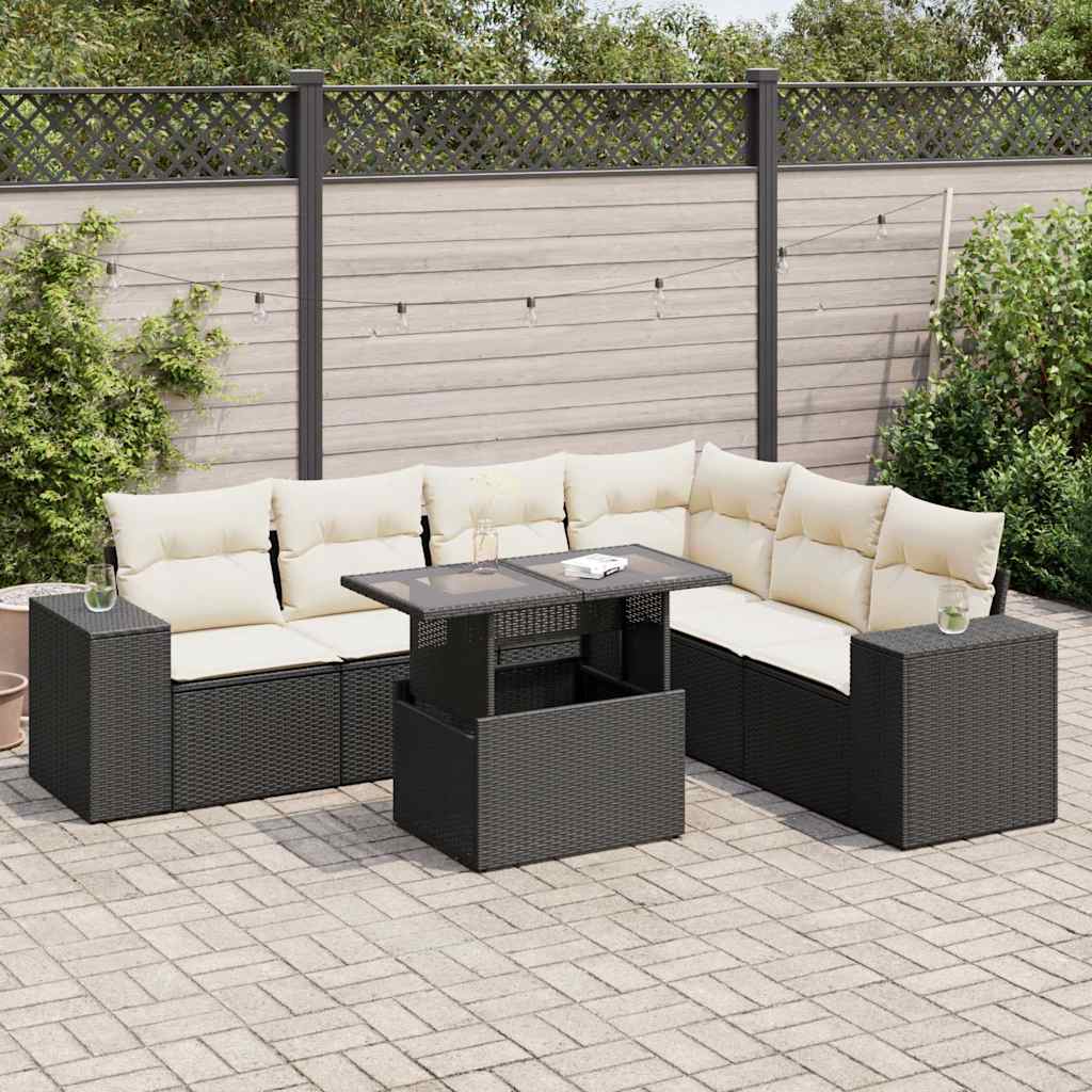 Set Divani da Giardino con Cuscini 7pz Nero Polyrattan 3326807