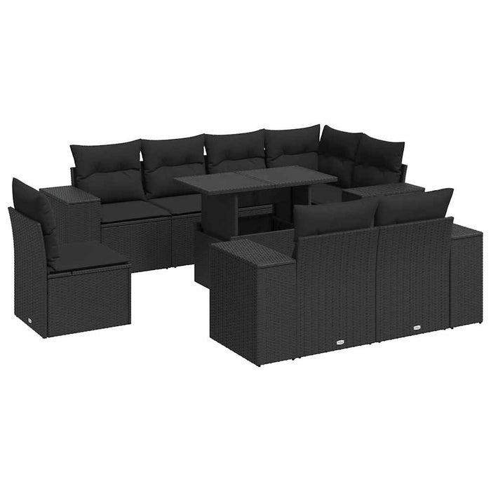 Set Divani da Giardino 9 pz con Cuscini Nero in Polyrattan 3326816