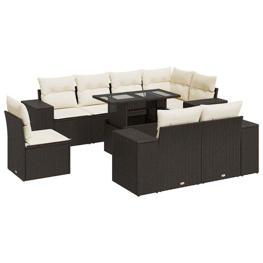 Set Divani da Giardino 9pz con Cuscini Marrone in Polyrattan 3326824