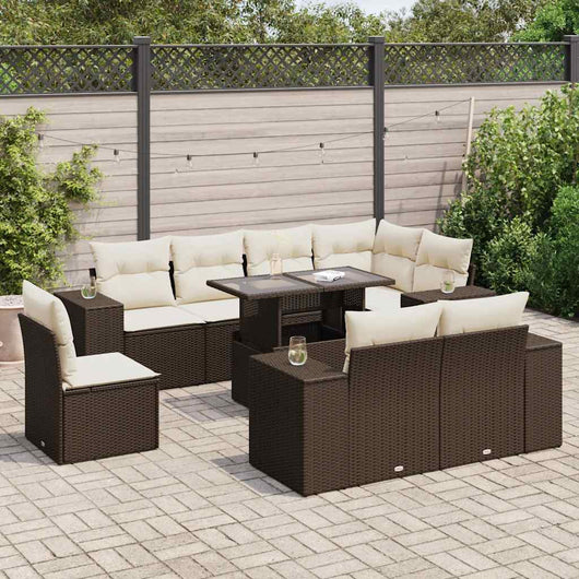 Set Divani da Giardino 9pz con Cuscini Marrone in Polyrattan 3326824