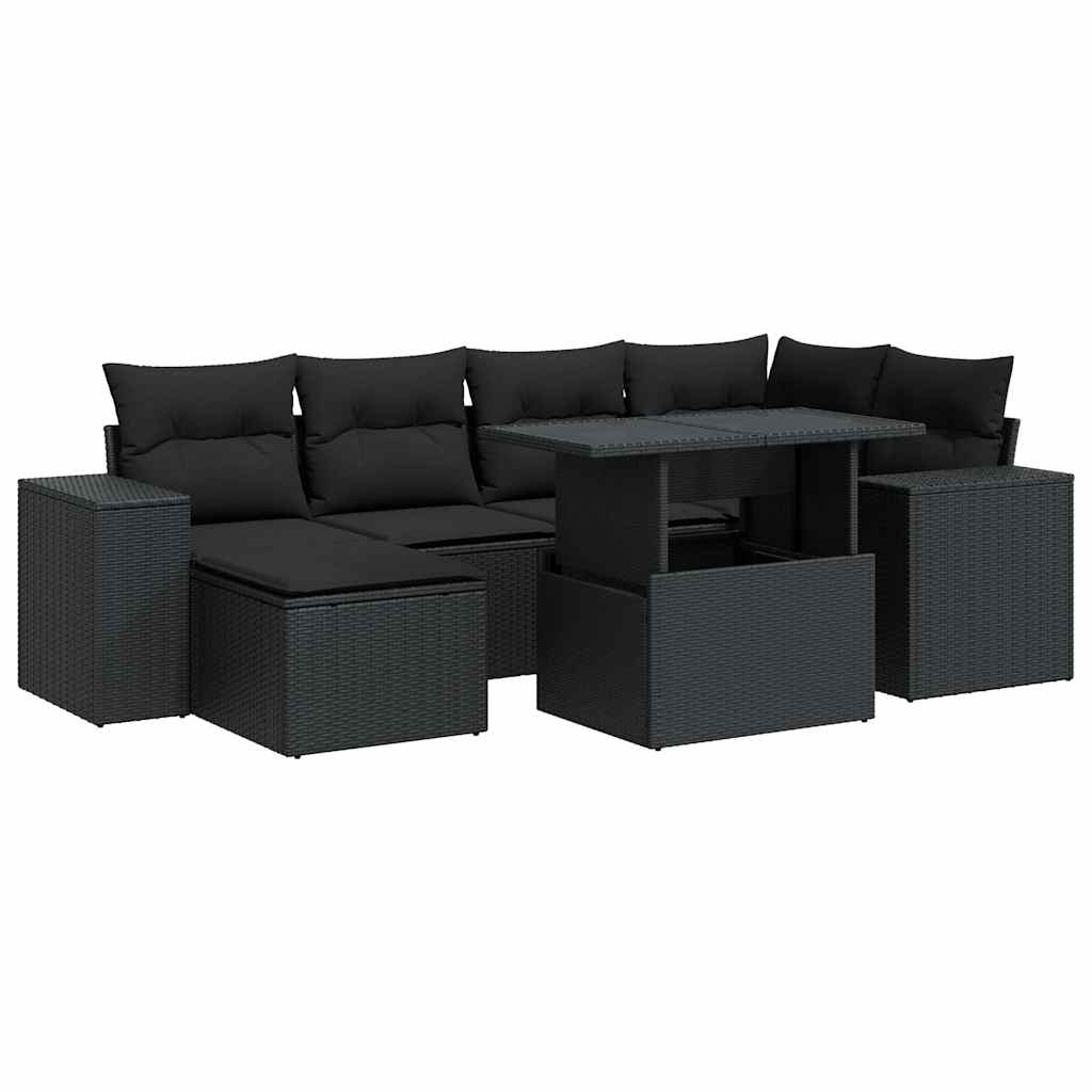 Set Divani da Giardino con Cuscini 7pz Nero Polyrattan 3326826