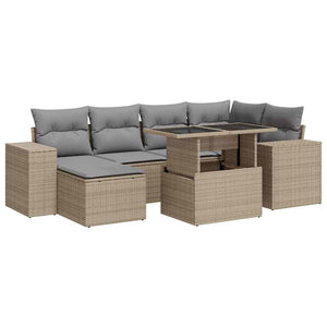 Set Divani da Giardino 7 pz con Cuscini Beige in Polyrattan 3326830