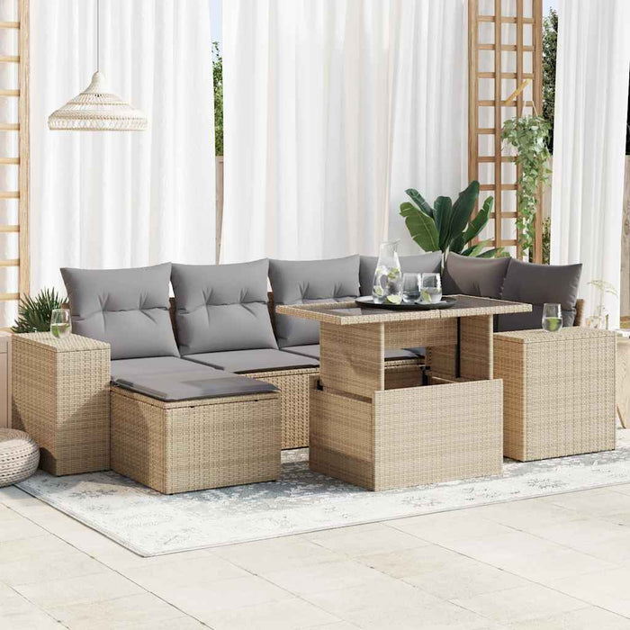 Set Divani da Giardino 7 pz con Cuscini Beige in Polyrattan 3326830