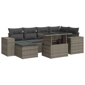 Set Divani da Giardino 7 pz con Cuscini Grigio in Polyrattan 3326831