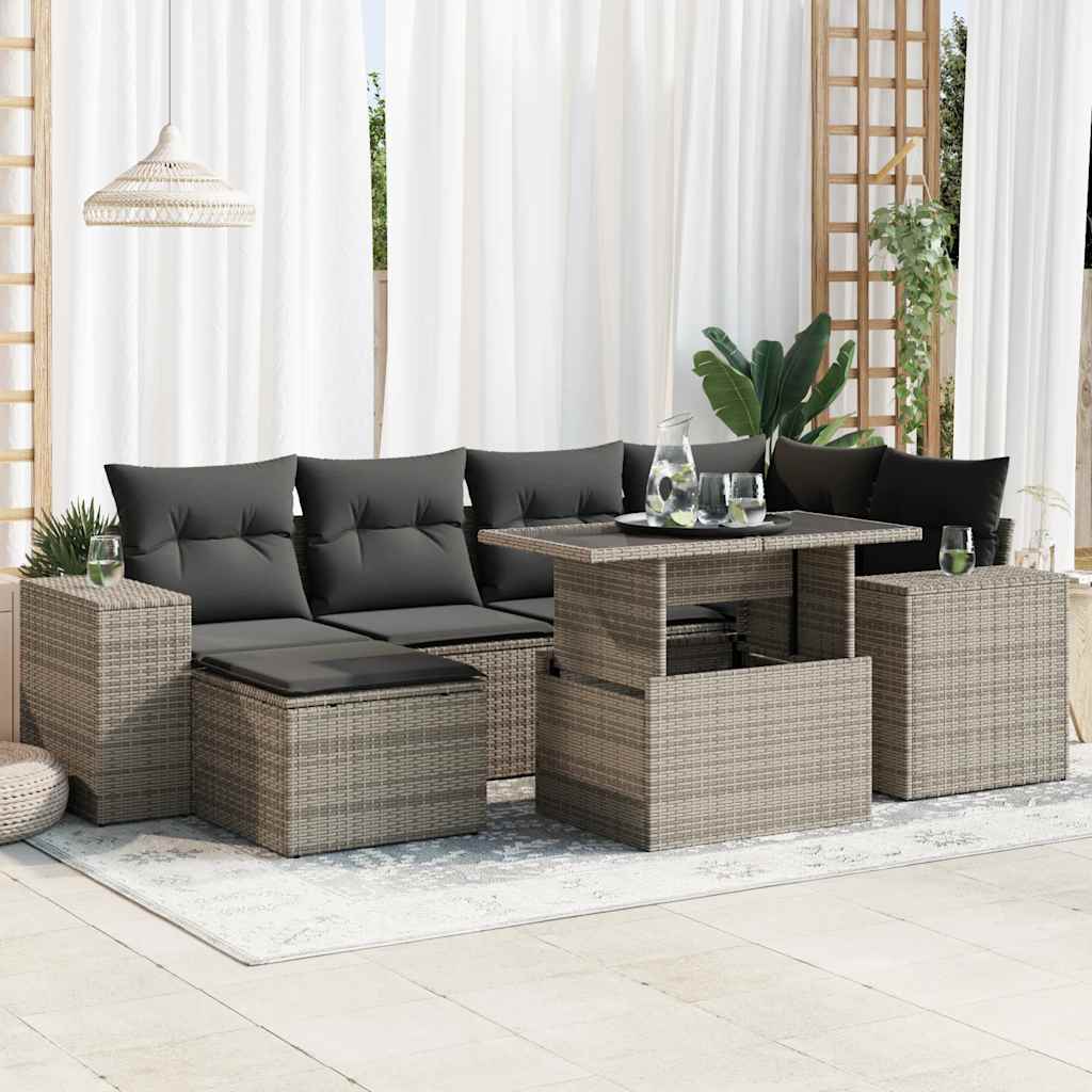 Set Divani da Giardino 7 pz con Cuscini Grigio in Polyrattan 3326831