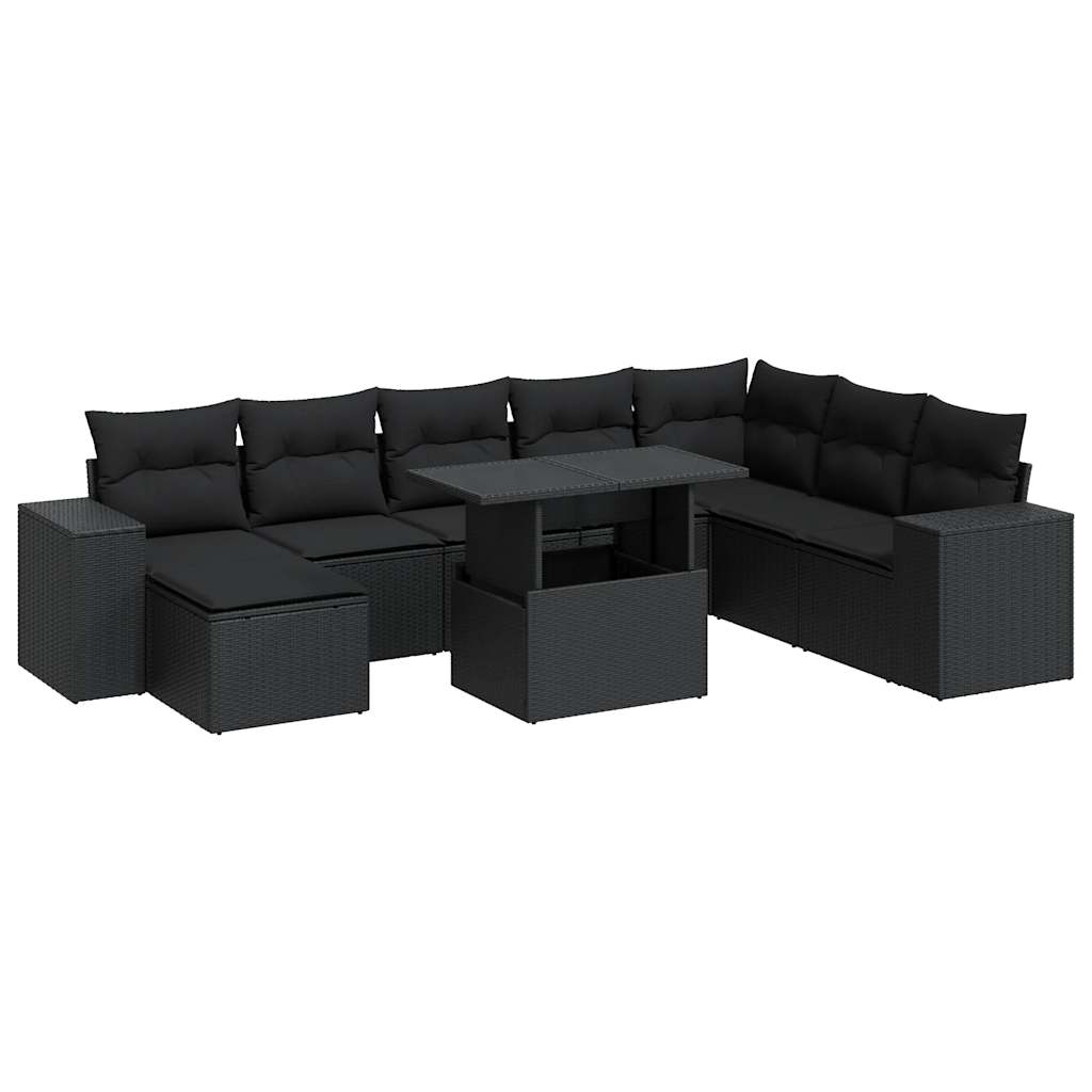 Set Divani da Giardino 9 pz con Cuscini Nero in Polyrattan 3326846