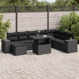 Set Divani da Giardino 9 pz con Cuscini Nero in Polyrattan 3326846