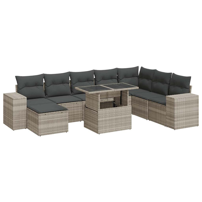 Set Divano da Giardino 9pz con Cuscini Grigio Chiaro Polyrattan 3326853