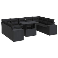 Set Divani da Giardino 10pz con Cuscini in Polyrattan Nero 3326856