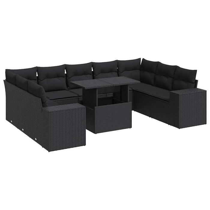 Set Divani da Giardino 10pz con Cuscini in Polyrattan Nero 3326856